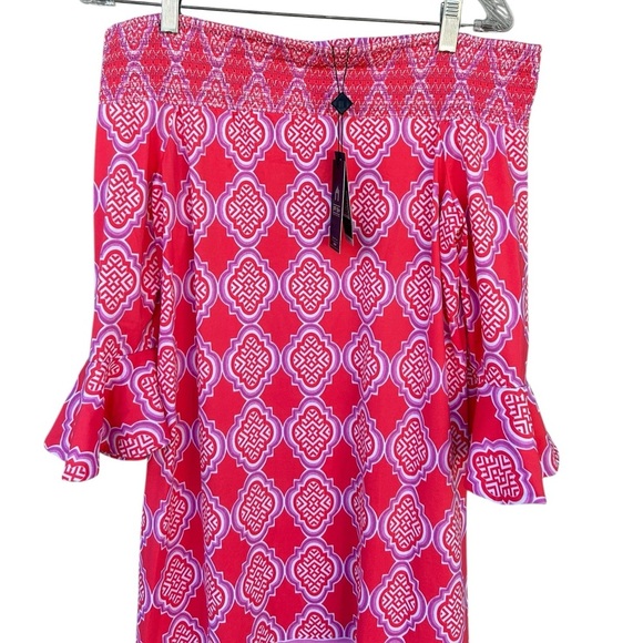 NWT Cabana Life UPF Sun Protection Coral Geo Smocked Dress Cover Up - Size Small - Picture 8 of 15